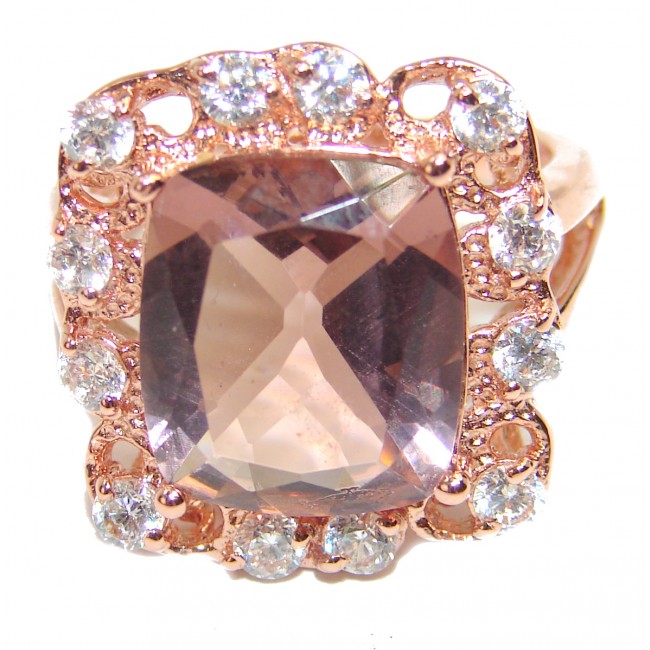 Exceptional Morganite 18K Rose Gold over .925 Sterling Silver handcrafted ring s. 8 1/4