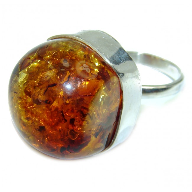 New Concept best quality Baltic Amber black rhodium over .925 Sterling Silver handcrafted Huge Ring s. 8 adjustable