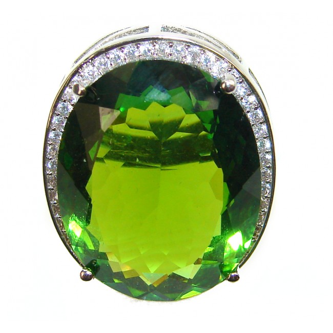 Huge Precious Green Topaz .925 Sterling Silver Statement HUGE Ring s. 8