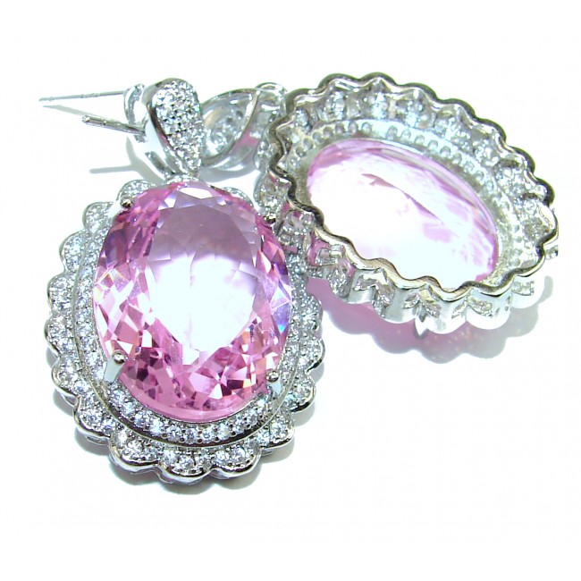 Priscilla Incredible Deluxe Oval cut Pink Topaz .925 Sterling Silver handcrafted long earrings