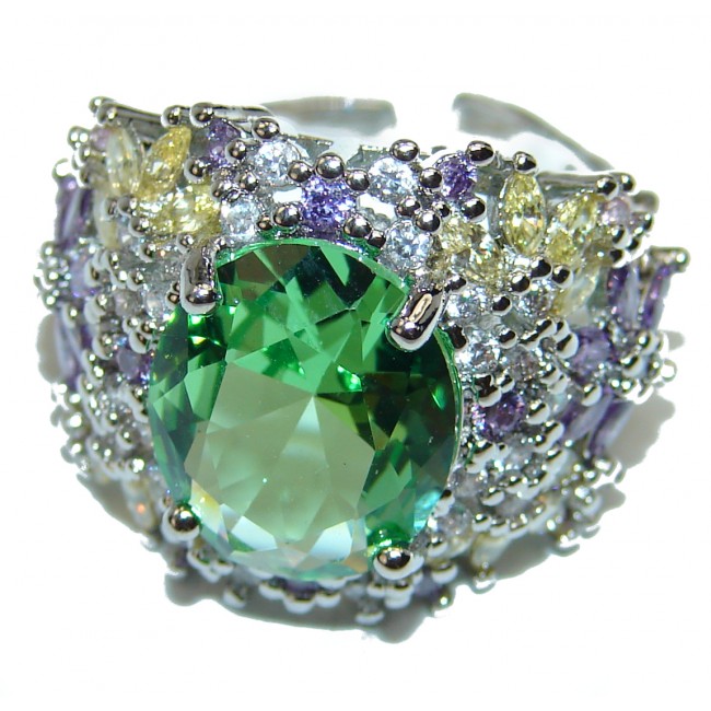 Precious Green Topaz .925 Sterling Silver Statement HUGE Ring s. 5 1/2
