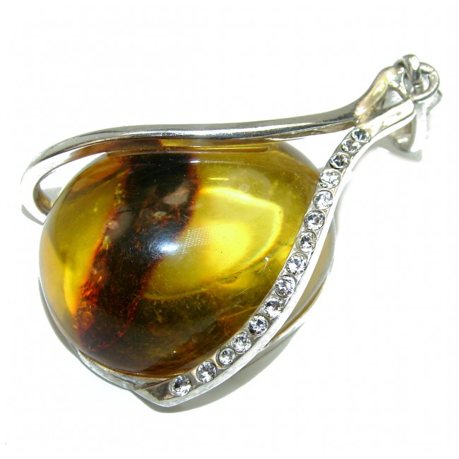 Huge Genuine Polish Amber .925 Sterling Silver handmade pendant