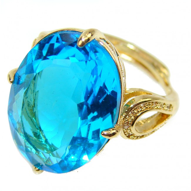 Electric Blue Swiss Blue Topaz 14K Gold over .925 Sterling Silver handmade Ring size 7 1/4
