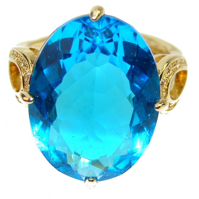 Electric Blue Swiss Blue Topaz 14K Gold over .925 Sterling Silver handmade Ring size 7 1/4