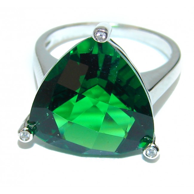 Authentic volcanic emerald cut Green Helenite .925 Sterling Silver ring s. 6