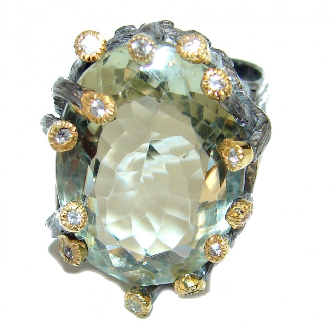 Best quality Green Amethyst .925 Sterling Silver handcrafted Ring Size 8 1/4