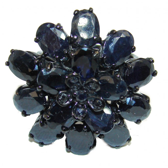 A MAGICAL Aura Authentic Sapphire black rhodium over .925 Sterling Silver handmade Ring s. 8