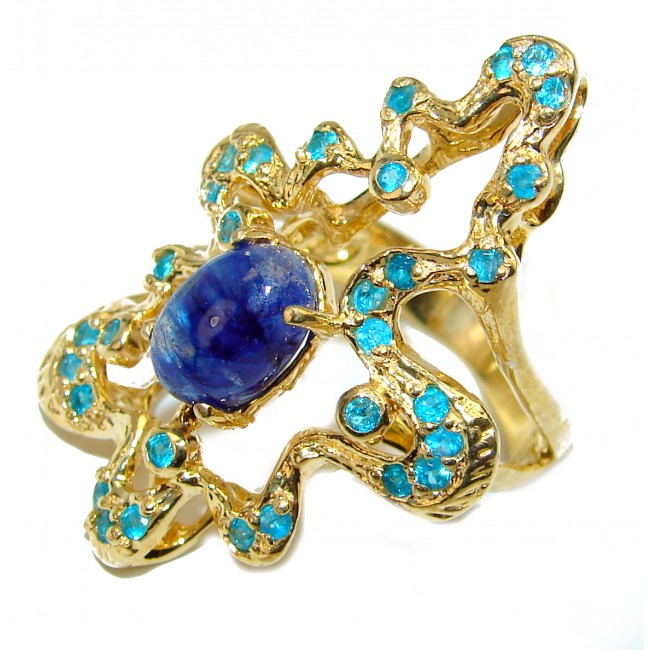 Victorian Style Sapphire 18K Gold over .925 Sterling Silver ring; s. 7