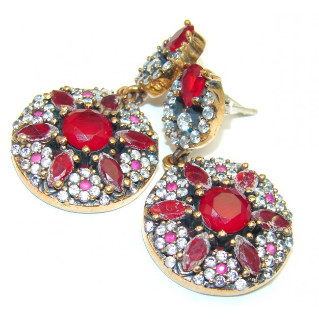 Vintage Design authentic Ruby 10 k Gold over .925 Sterling Silver earrings
