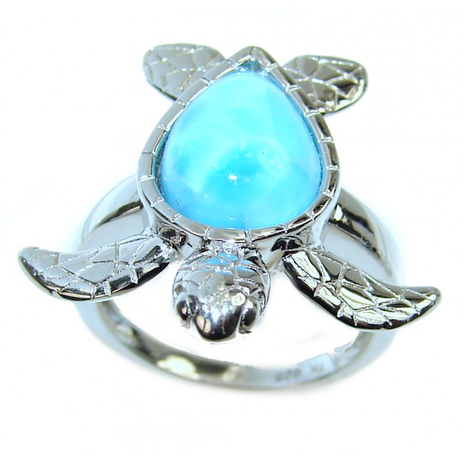 Turtle Natural Larimar .925 Sterling Silver handcrafted Ring s. 7 1/4