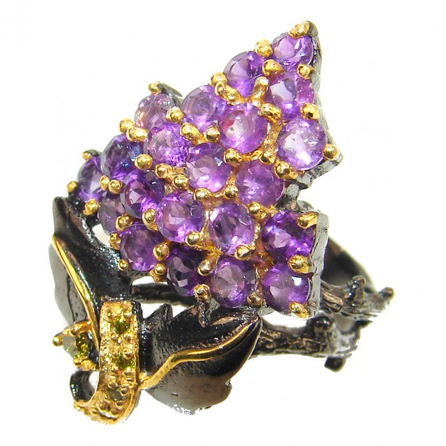 Grapes Authentic Amethyst black rhodium over .925 Sterling Silver brilliantly handcrafted ring s. 7