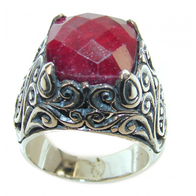 Vintage Design 10.2ctw Genuine Ruby .925 Sterling Silver handmade Ring size 7