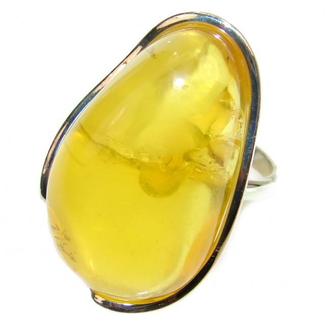 Be Bold Huge Butterscotch Amber .925 Sterling Silver handmade HUGE Ring s. 9
