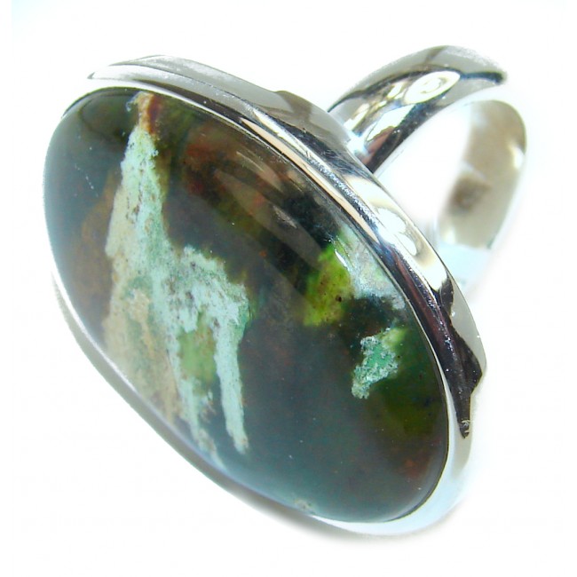 BOHO STYLE Genuine Chrome chalcedony .925 Sterling Silver handcrafted LARGE ring s. 9