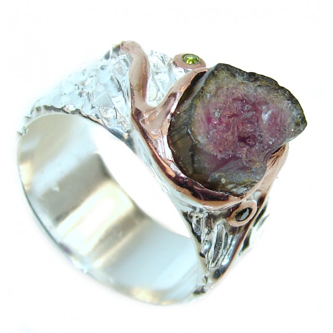 Rough Watermelon Tourmaline .925 Sterling Silver handcrafted Ring s. 8 1/2
