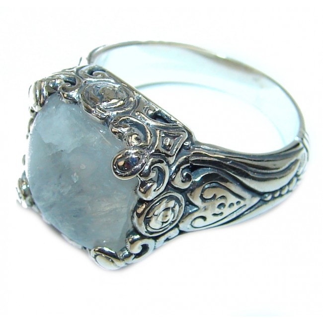 Genuine Fire Moonstone .925 Sterling Silver handcrafted ring size 6 1/4