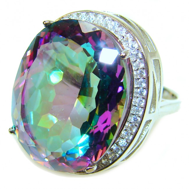 Huge Precious Rainbow Topaz .925 Sterling Silver Statement HUGE Ring s. 7