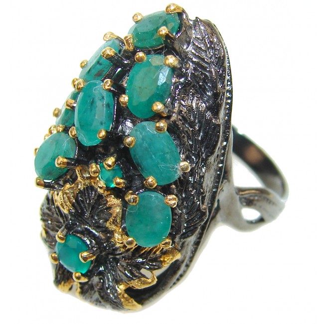 Victorian Style Emerald 14K Gold over Sterling Silver ring; s. 8 1/2