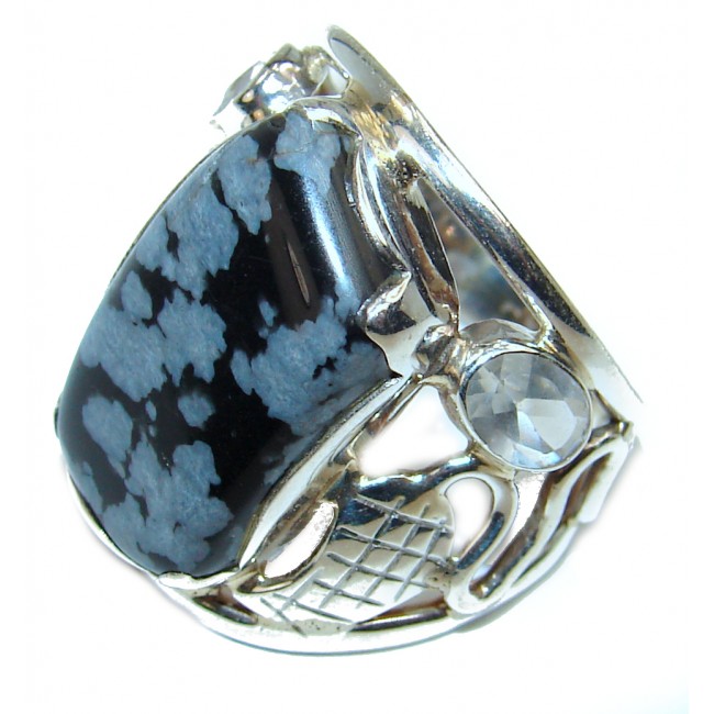 Excellent Black Snowflake Obsidian Sterling Silver ring s. 6 1/4