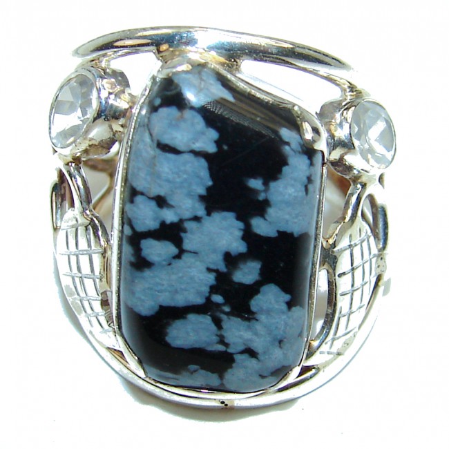 Excellent Black Snowflake Obsidian Sterling Silver ring s. 6 1/4