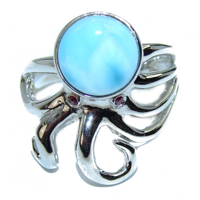 Exotic Octopus Larimar .925 Sterling Silver Ring s. 7 1/4