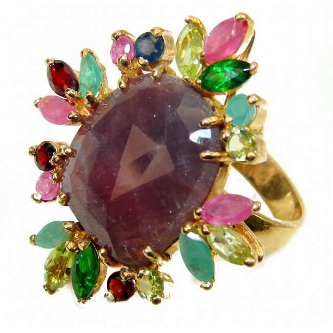 Victorian Style Ruby 18K Gold over .925 Sterling Silver handcrafted ring; s. 8