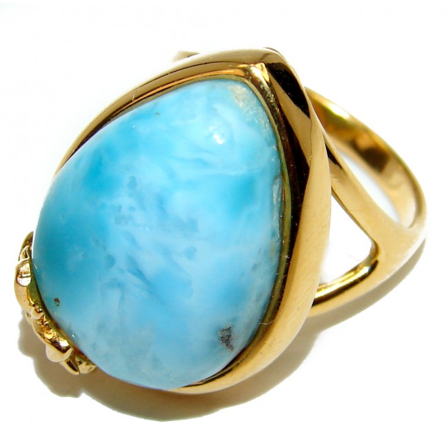 10.6 carat Larimar 18K White Gold over .925 Sterling Silver handcrafted Ring s. 6 1/2