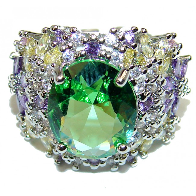 Precious Green Topaz .925 Sterling Silver Statement HUGE Ring s. 5 1/2