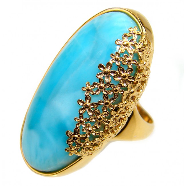 A Piece of Paradise Natural Larimar 18K Gold over .925 Sterling Silver handcrafted Ring s. 6