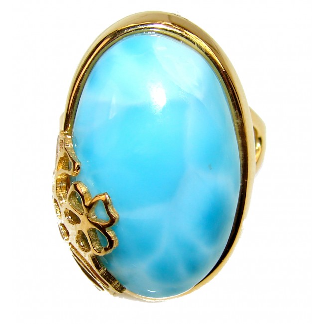 A Piece of Paradise Natural Larimar 18K Gold over .925 Sterling Silver handcrafted Ring s. 9