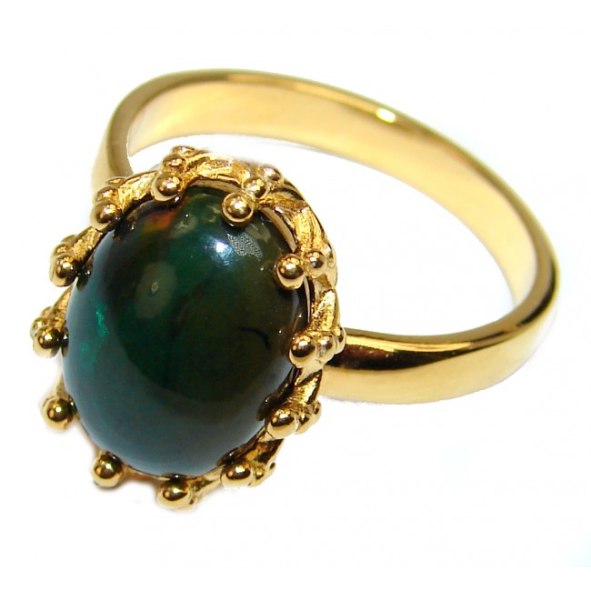 Vintage Design 25.6ctw Genuine Black Opal 18K Gold over .925 Sterling Silver handmade Ring size 8