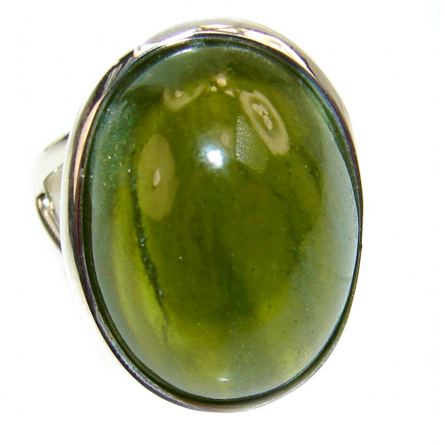 Authentic 16.5ctw Green Tourmaline Yellow gold over .925 Sterling Silver brilliantly handcrafted ring s. 7 3/4