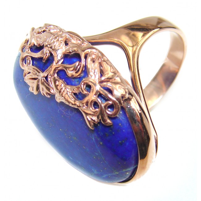 Huge Natural Lapis Lazuli 14K Gold over .925 Sterling Silver handcrafted ring size 6
