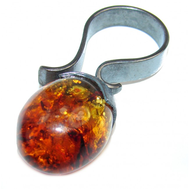 New Concept best quality Baltic Amber black rhodium over .925 Sterling Silver handcrafted Huge Ring s. 7 3/4