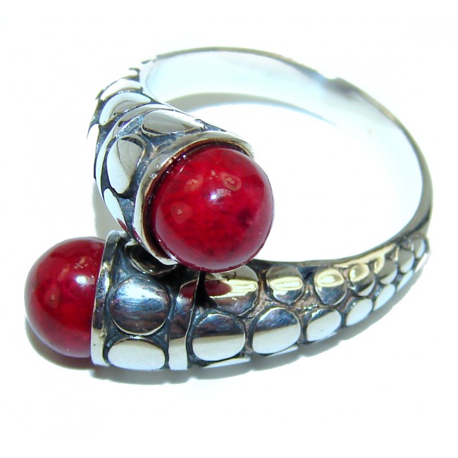Natural Fossilized Coral .925 Sterling Silver handmade ring s. 8 1/4