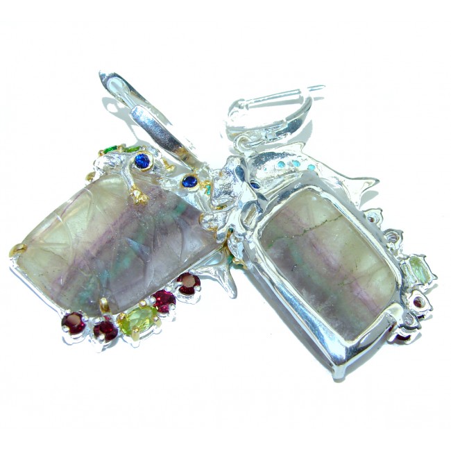 Frogs and Dolphins genuine Fluorite .925 Sterling Silver handcrafted earrings