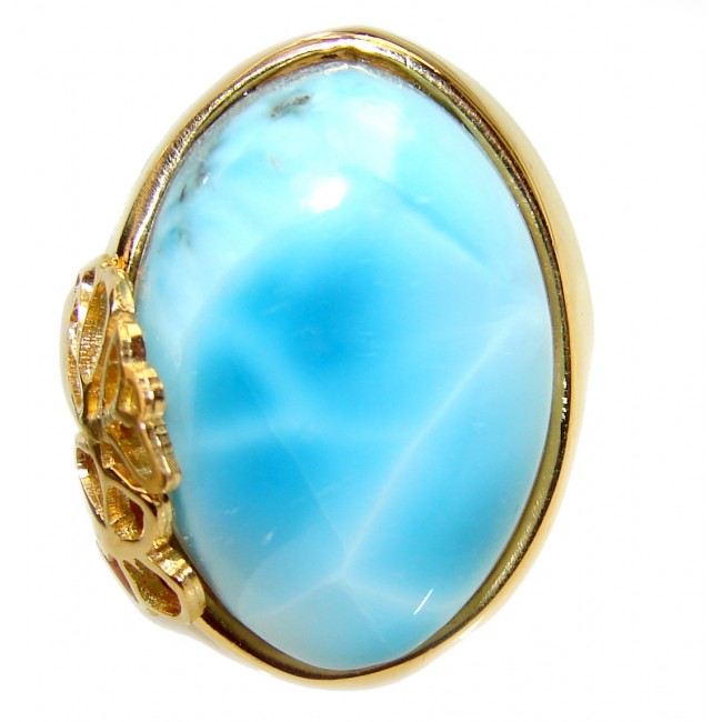 A Piece of Paradise Natural Larimar 18K Gold over .925 Sterling Silver handcrafted Ring s. 8 1/4