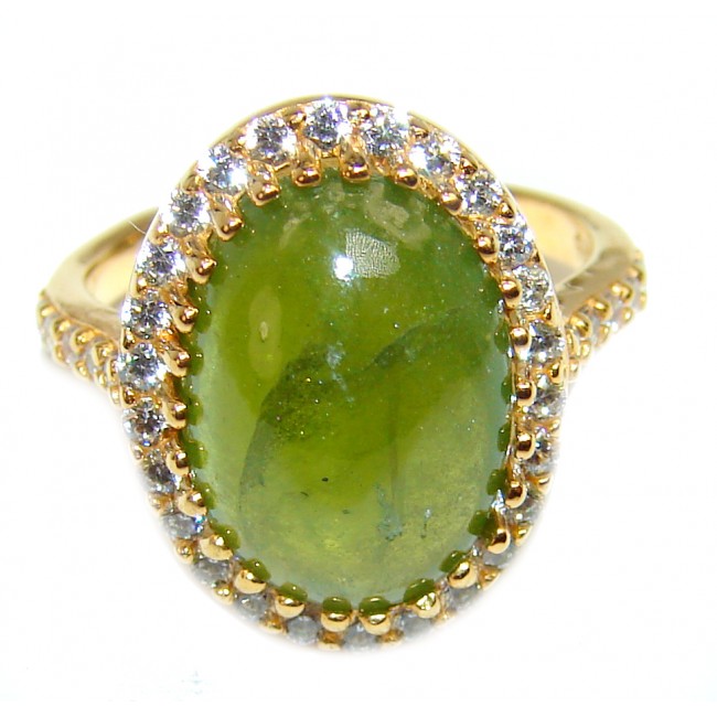 Authentic 8.5ctw Green Tourmaline Yellow gold over .925 Sterling Silver brilliantly handcrafted ring s. 5 3/4