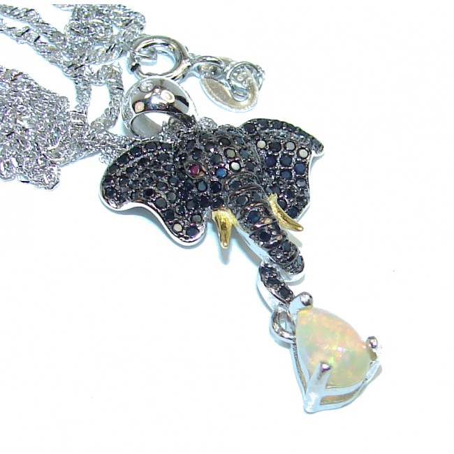 Elephant Genuine Ethiopian Opal .925 Sterling Silver handcrafted necklace