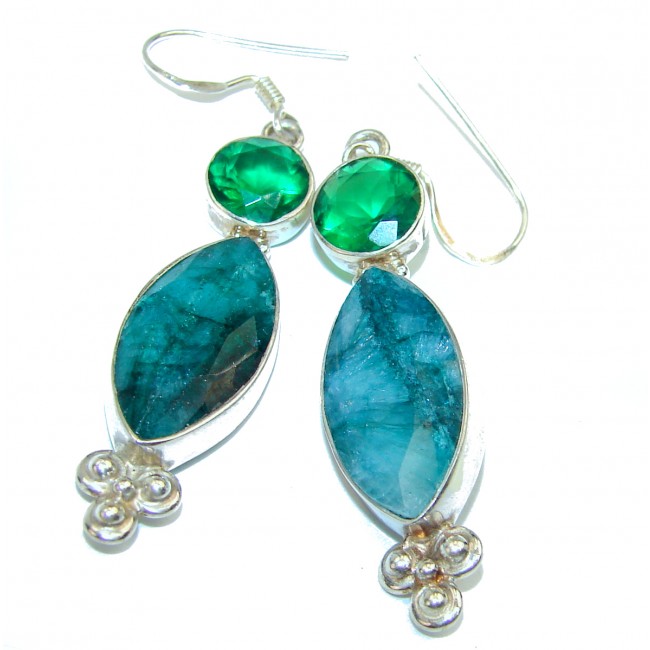 Very Unique Emerald .925 Sterling Silver handcrafted earrings