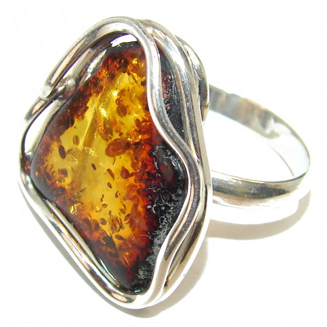 New Concept best quality Baltic Amber .925 Sterling Silver handcrafted Huge Ring s. 10 1/4