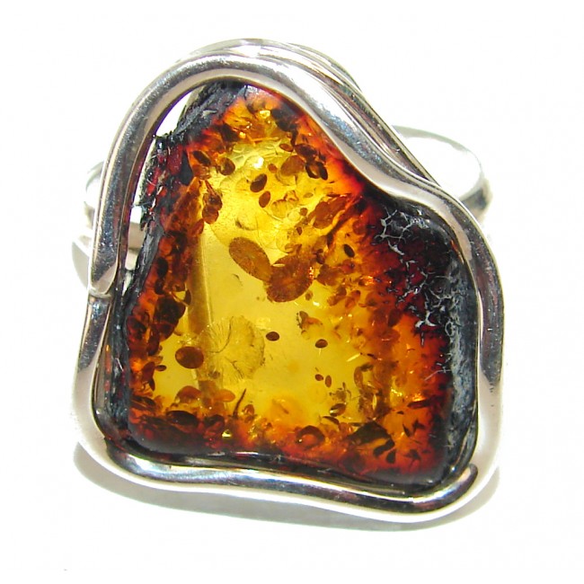 New Concept best quality Baltic Amber .925 Sterling Silver handcrafted Huge Ring s. 10 1/4