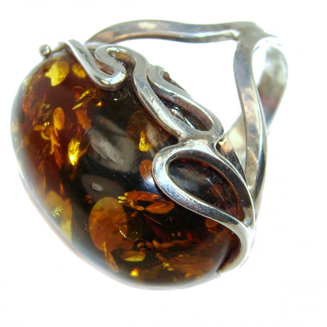 New Concept best quality Baltic Amber .925 Sterling Silver handcrafted Huge Ring s. 6 adjustable