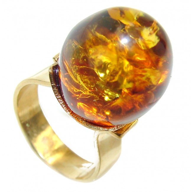 New Concept best quality Baltic Amber black rhodium over .925 Sterling Silver handcrafted Huge Ring s. 9