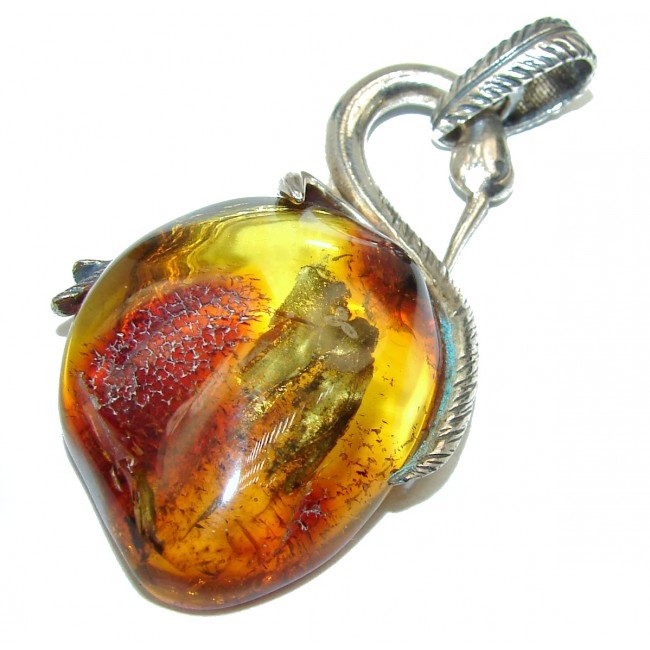 Swan Amazing quality Amber .925 Sterling Silver handmade pendant