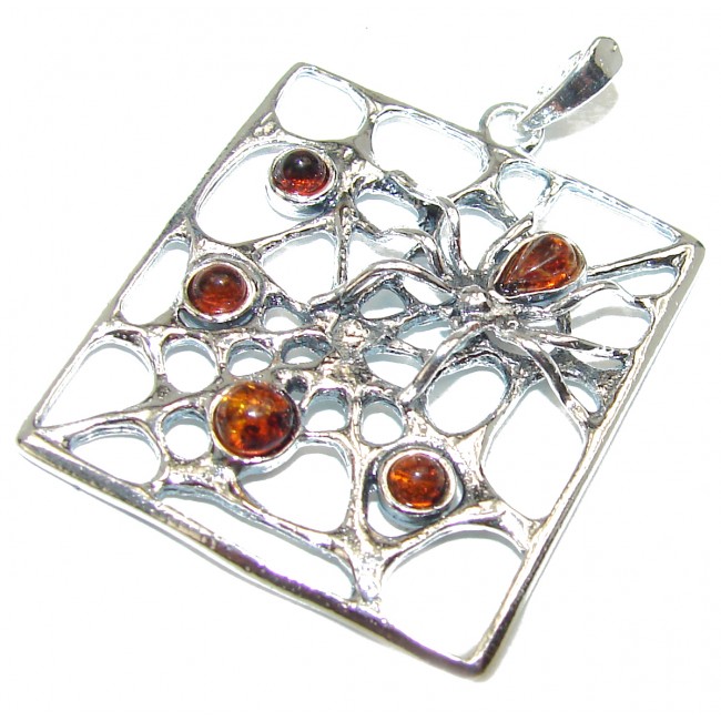 Spider's Web amazing quality Amber .925 Sterling Silver handmade pendant