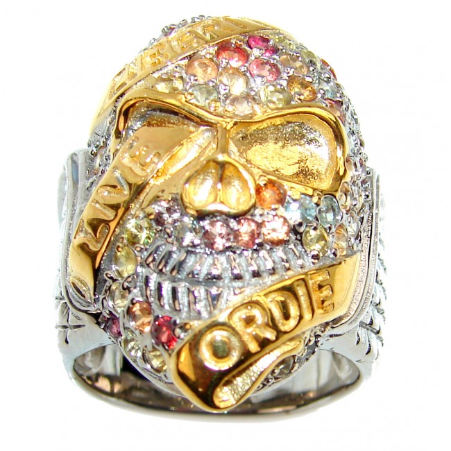 Ghost Rider Sapphire Emerald 14K Gold over .925 Sterling Silver Ring s. 9