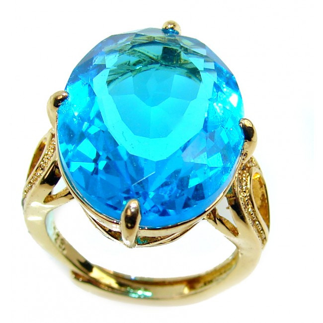 Electric Blue Swiss Blue Topaz 14K Gold over .925 Sterling Silver handmade Ring size 6 1/2