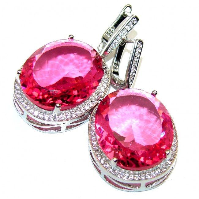 Spectacular Genuine Pink Topaz .925 Sterling Silver HUGE earrings