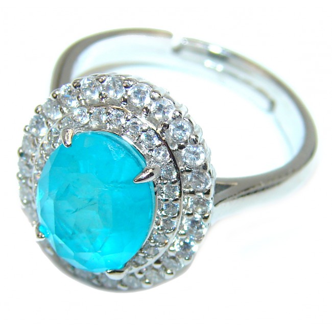 Oval Cut Paraiba Tourmaline .925 Sterling Silver handcrafted Statement Ring size 6 1/2
